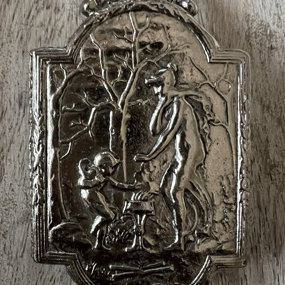 Art Nouveau Lady Goddess Nymph Nude Locket Pendant 2 Sided Silver Plated - Picture 4 of 9